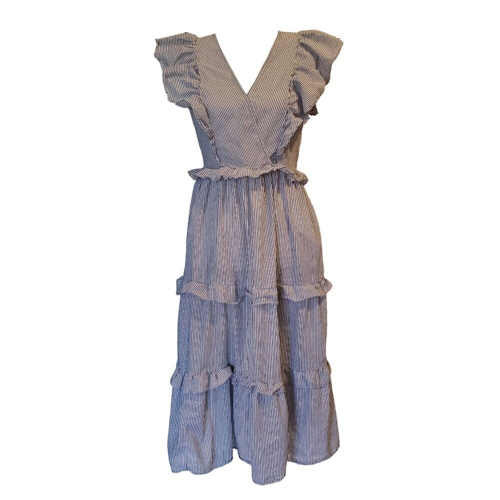 J.CREW Ruffle Sleeve Cotton Voile Stripe Midi Dress Women's XS